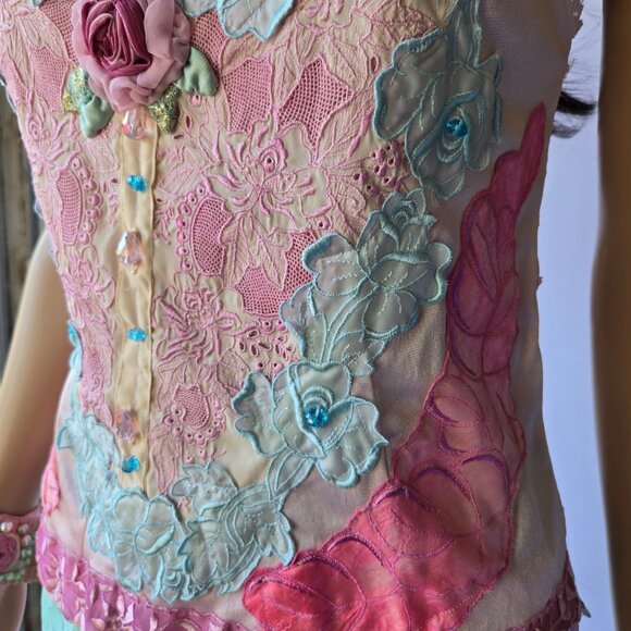 Pink Rose Boudoir Blouse | Roselani Jasmin | Size Small - Medium - Picture 3 of 10